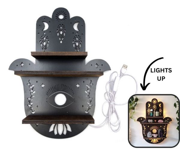 Wooden Hamsa Hand LED Shelf