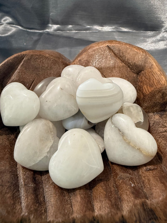 White Agate heart carvings