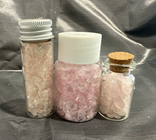 Rose quartz chip bottles