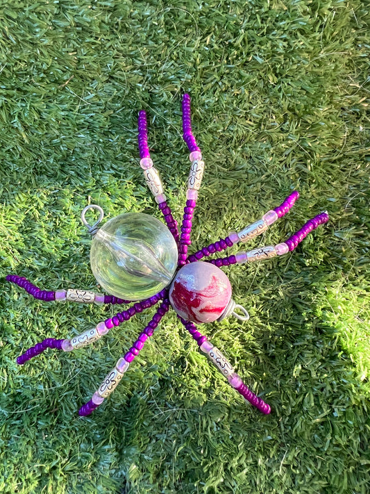 Beaded spider - purple & clear